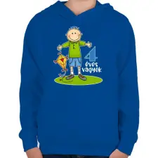 PRINTFASHION "4 éves vagyok" kisfiúknak - Gyerek kapucnis pulóver - Királykék gyerek pulóver, kardigán