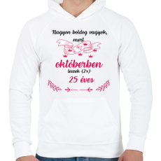 PRINTFASHION 50. (225) szülinap okt - Férfi kapucnis pulóver - Fehér