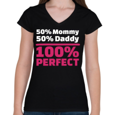 PRINTFASHION 50% Anya, 50% Apa - Női V-nyakú póló - Fekete