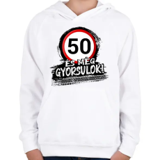 PRINTFASHION 50 és még gyorsulok - Gyerek kapucnis pulóver - Fehér