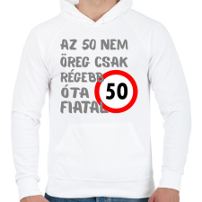 PRINTFASHION 50 éves Sz. - Férfi kapucnis pulóver - Fehér férfi pulóver, kardigán