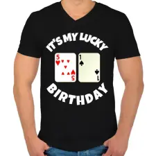 PRINTFASHION 51 POKER SZÜLINAP - Férfi V-nyakú póló - Fekete férfi póló