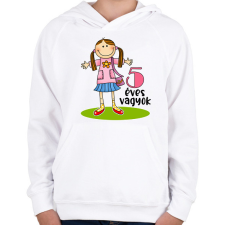 PRINTFASHION "5 éves vagyok" kislányoknak - Gyerek kapucnis pulóver - Fehér gyerek pulóver, kardigán