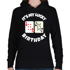 PRINTFASHION 60 POKER SZÜLINAP - Női kapucnis pulóver - Fekete