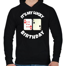 PRINTFASHION 61 POKER SZÜLINAP - Férfi kapucnis pulóver - Fekete