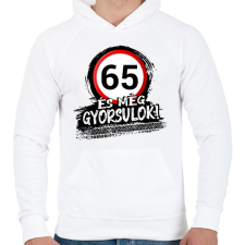 PRINTFASHION 65 és még gyorsulok - Férfi kapucnis pulóver - Fehér férfi pulóver, kardigán