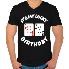 PRINTFASHION 65 POKER SZÜLINAP - Férfi V-nyakú póló - Fekete férfi póló