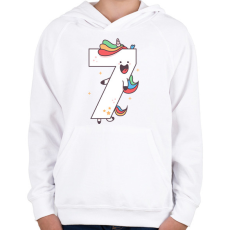 PRINTFASHION 7 éves unikornis - Gyerek kapucnis pulóver - Fehér