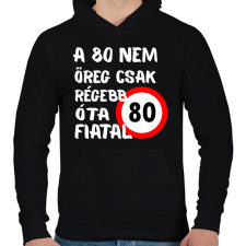 PRINTFASHION 80 éves (fehér) - Férfi kapucnis pulóver - Fekete férfi pulóver, kardigán