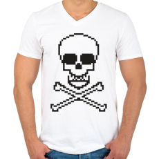 PRINTFASHION 8bit koponya - Férfi V-nyakú póló - Fehér