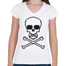 PRINTFASHION 8bit koponya - Női V-nyakú póló - Fehér