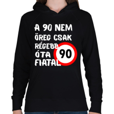 PRINTFASHION 90 éves (fehér) - Női kapucnis pulóver - Fekete
