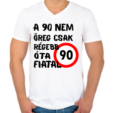 PRINTFASHION 90 éves fekete - Férfi V-nyakú póló - Fehér férfi póló