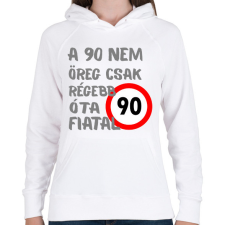 PRINTFASHION 90 éves (szürke) - Női kapucnis pulóver - Fehér női pulóver, kardigán