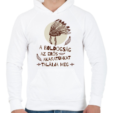 PRINTFASHION A boldogság - indián közmondás - Férfi kapucnis pulóver - Fehér férfi pulóver, kardigán