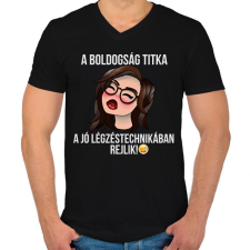 PRINTFASHION a boldogság titka  - Férfi V-nyakú póló - Fekete férfi póló