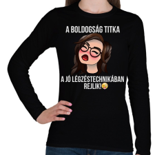 PRINTFASHION a boldogság titka - Női hosszú ujjú póló - Fekete női póló