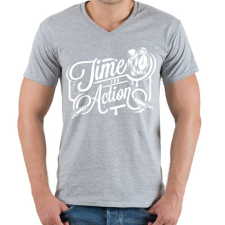 PRINTFASHION A cselekvés ideje! - Férfi V-nyakú póló - Sport szürke férfi póló