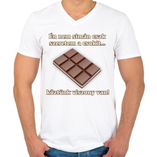 PRINTFASHION A csoki és én... - Férfi V-nyakú póló - Fehér