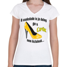PRINTFASHION a csokoládé is... - Női V-nyakú póló - Fehér női póló