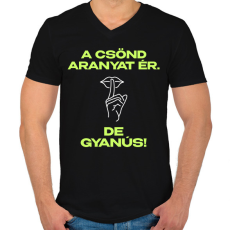 PRINTFASHION A csönd aranyat ér - Férfi V-nyakú póló - Fekete