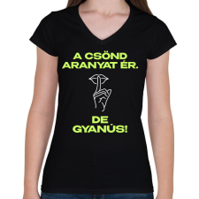 PRINTFASHION A csönd aranyat ér - Női V-nyakú póló - Fekete női póló