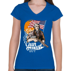 PRINTFASHION A fegyver dicsősége - Női V-nyakú póló - Királykék