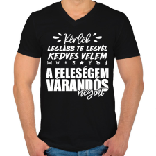 PRINTFASHION A feleségem várandós megint - Férfi V-nyakú póló - Fekete férfi póló