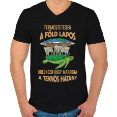 PRINTFASHION A Föld lapos - Férfi V-nyakú póló - Fekete
