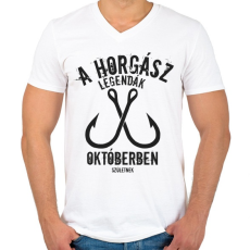 PRINTFASHION A horgász legendák - Férfi V-nyakú póló - Fehér