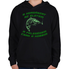 PRINTFASHION A horgászat az életem - Gyerek kapucnis pulóver - Fekete gyerek pulóver, kardigán