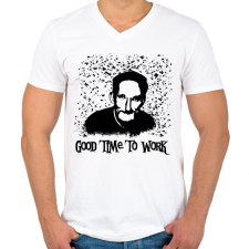 PRINTFASHION a jó munkához idő kell - Férfi V-nyakú póló - Fehér férfi póló