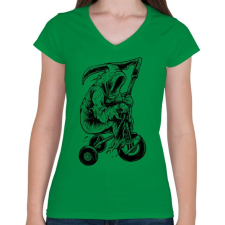 PRINTFASHION A kaszás biciklije - Női V-nyakú póló - Zöld női póló