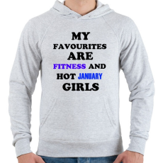 PRINTFASHION A kedvenceim a fitnessz és a jó januári születésű csajok - Férfi kapucnis pulóver - Sport szürke