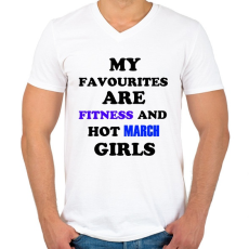 PRINTFASHION A kedvenceim a fitnessz és a jó márciusi születésű csajok - Férfi V-nyakú póló - Fehér