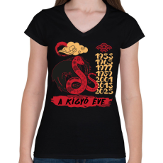 PRINTFASHION A kígyó éve - Női V-nyakú póló - Fekete