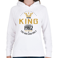 PRINTFASHION A király 1982-ben született - Női kapucnis pulóver - Fehér női pulóver, kardigán