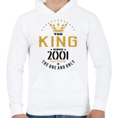 PRINTFASHION A király 2001-ben született - Férfi kapucnis pulóver - Fehér