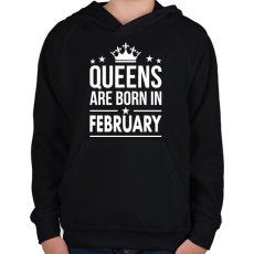 PRINTFASHION A királynők februárban születtek - Gyerek kapucnis pulóver - Fekete