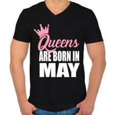 PRINTFASHION A királynők májusban születnek - Férfi V-nyakú póló - Fekete férfi póló