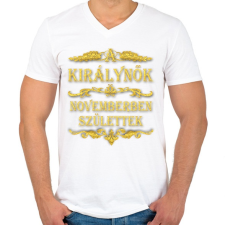 PRINTFASHION A királynők novemberben születtek - Férfi V-nyakú póló - Fehér férfi póló
