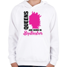 PRINTFASHION A királynők szeptemberben születnek - Gyerek kapucnis pulóver - Fehér