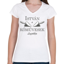 PRINTFASHION A kőművesek legjobbja - névvel - Női V-nyakú póló - Fehér női póló