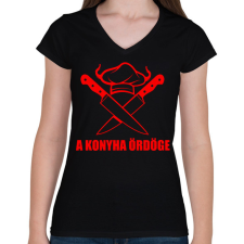 PRINTFASHION A konyha ördöge - Női V-nyakú póló - Fekete női póló
