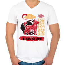 PRINTFASHION A kutya éve - Férfi V-nyakú póló - Fehér
