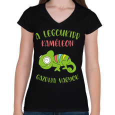 PRINTFASHION A legcukibb kaméleon gazdija - Női V-nyakú póló - Fekete