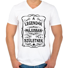 PRINTFASHION A legendák májusban születnek - Férfi V-nyakú póló - Fehér férfi póló