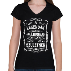PRINTFASHION A legendák májusban születtek - Női V-nyakú póló - Fekete