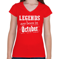 PRINTFASHION A legendák októberben születnek - Női V-nyakú póló - Piros női póló