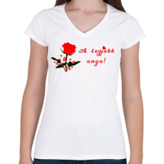 PRINTFASHION a legjobb anya rózsa - Női V-nyakú póló - Fehér